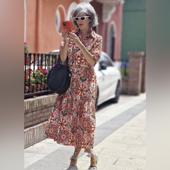 Zara Alesia belted midi print maxi dress | red & black multi floral tribal print - Picture 2 of 14